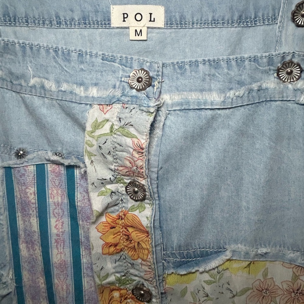 POL Light Blue Denim Floral Patch Mini Dress - Picture 2 of 14